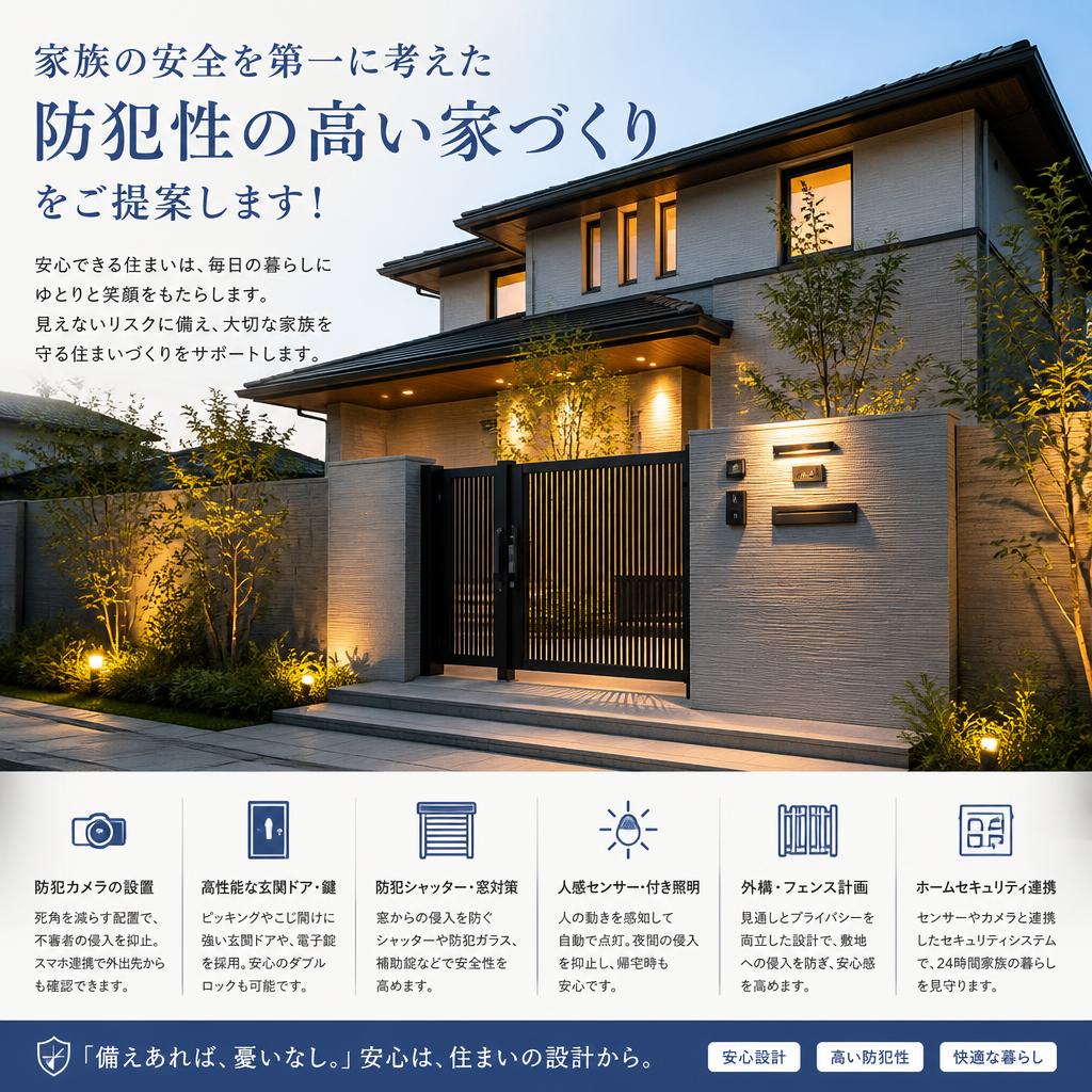 家族の安全を第一に考えた防犯性の高い家づくりをご提案します！